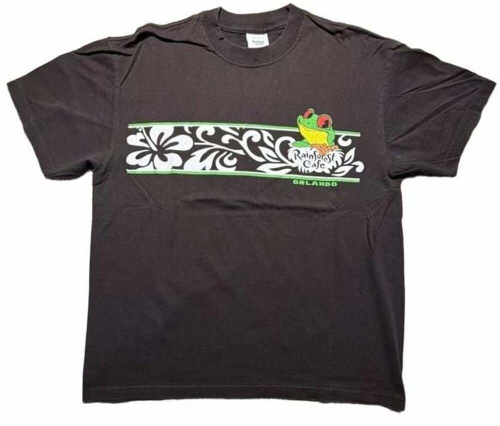 1990’s Rainforest Cafe T-Shirt Brown Frog Orlando Graphic Size Large